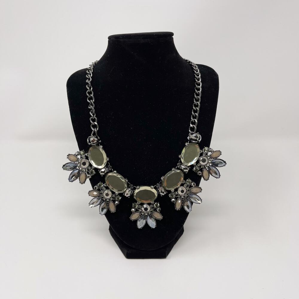 The Limited Gem Stone Gray Silver Floral Cluster Statement Necklace Bib Fashion